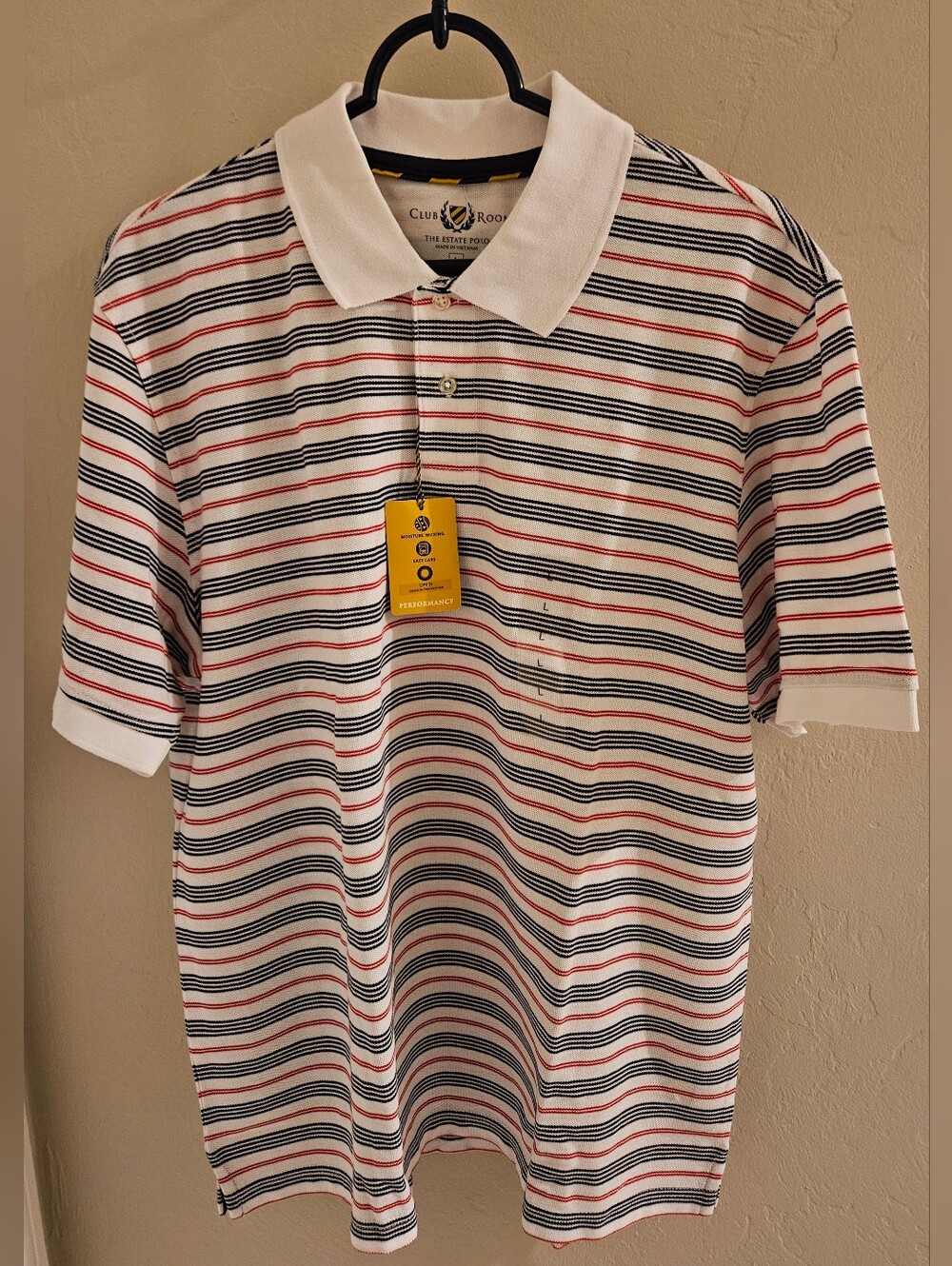 Club Room Men's Striped Short-Sleeve Polo Shirt Red White & Blue UPF 15 New L